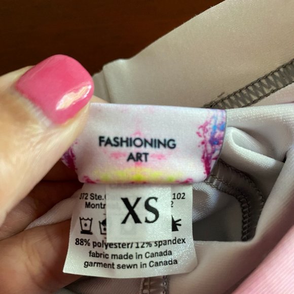 Fashioning Art Pink Watercolor Print Leggings Sz XS Athleisure Artsy Barbiecore - Picture 5 of 8